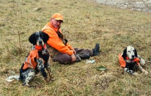 Jim taking a breather with his boys; Riggs and Rudy. In the mountains of PA.